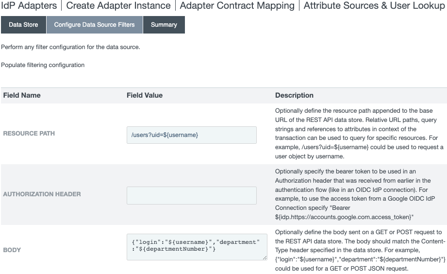 Use the Configure Data Source Filters tab to filter the REST API datastore content.