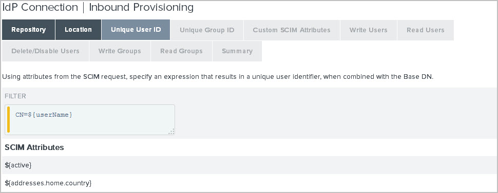 Screen capture of the Unique User ID tab showing the Filter field.