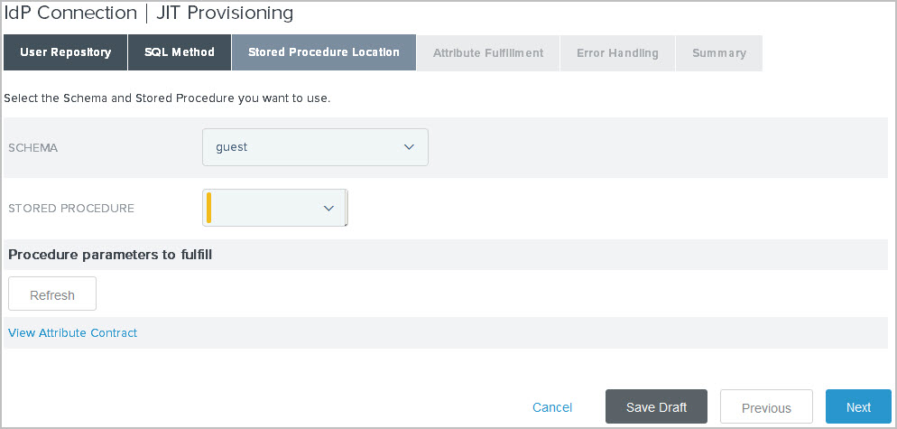 Screenshot of the Stored Procedure Location tab showing the Stored Procedure field.