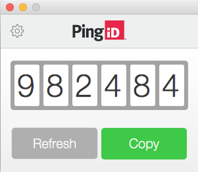 A screen capture of the PingID passcode results and the options to Copy or Refresh.