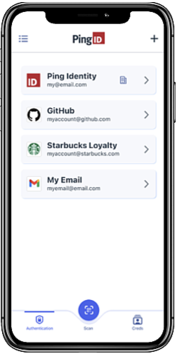 List of organizations, sites and apps that are paired with the PingID mobile app, showing the new entry that you just paired.
