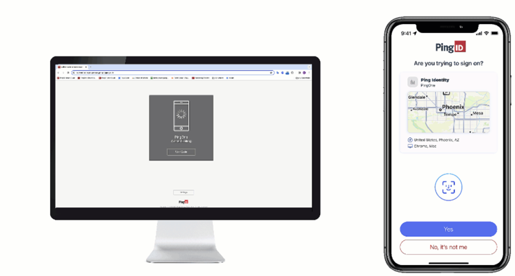 "A screen capture of the PingID mobile app requesting approval for you to authenticate by Face ID scan. It shows the Yes