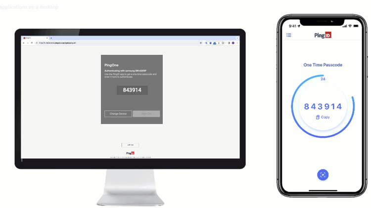 A screen capture of the PingID mobile app One-Time Passcode window displaying the current one-time passcode with a blue, circular timer indicating how long it is until the passcode expires and a new one is presented.