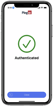 A screen capture of the green Authenticated message with a checkmark indicating successful authentication and your access is approved.