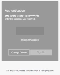 A screen capture of the Authentication window showing the passcode field.