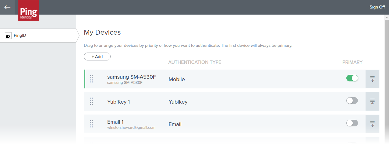 A screen capture of the My Devices page displaying a list of all the currently paired devices.