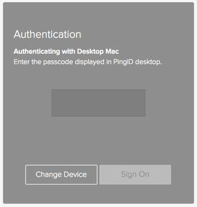 A screen capture of the Authentication window requesting the passcode.