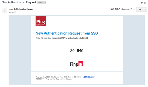 A screen capture of a New Authentication Request from SSO window displaying a OTP.