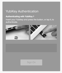 A screen capture of the YubiKey Authentication window, prompting you to use your YubiKey to authenticate.