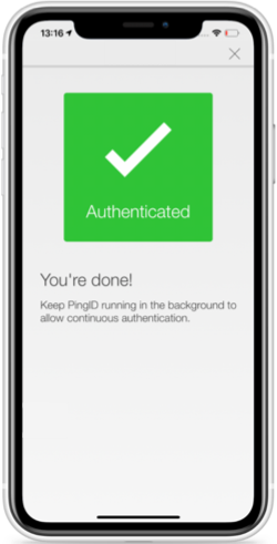 A screen capture of the green Authenticated message with a check mark indicating successful authentication and your access is approved.