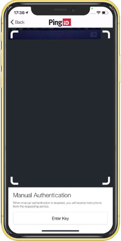 A screen capture of the QR code scanner in the PingID mobile app