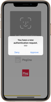 A screen capture of the the PingID app request to allow biometrics authentication, showing the Approve or Deny options.