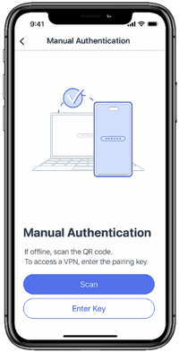 A screen capture of the Manual Authentication window, showing the Scan button and the Enter Key button.