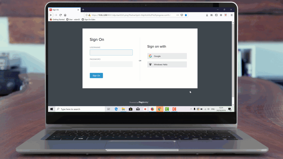 A screen capture of the Windows Hello Sign On window through PingID.