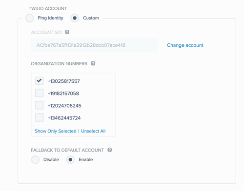 A screen capture of PingID showing the Twilio account configuration.