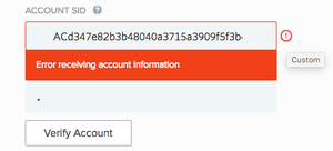 A screen shot of an error message due to an incorrect Auth Token.