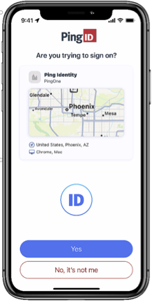 An image of the PingID Approve Yes button on an iPhone. it also shows the option to select No it’s not me for fraudulent requests.