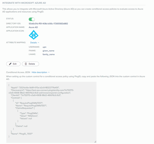 Screen capture of a JSON object generated by the completed integration process