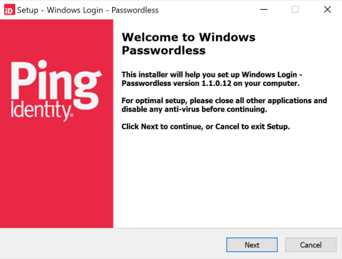 Win Login Passwordless - UI-based installation - initial screen