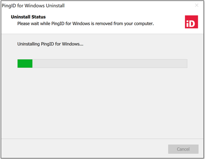 Uninstall status window showing a green progress bar.