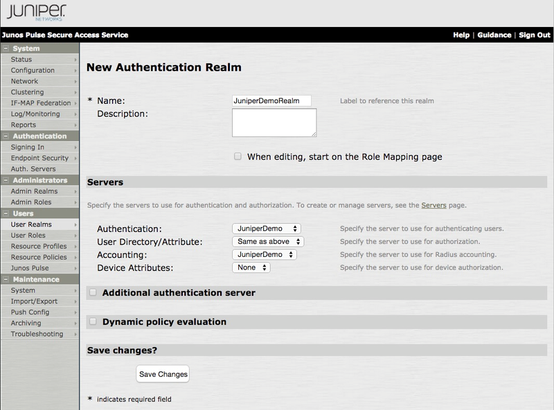 A screen capture of the New Authentication Realm window.