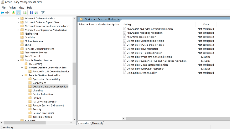 Device and resource redirection window