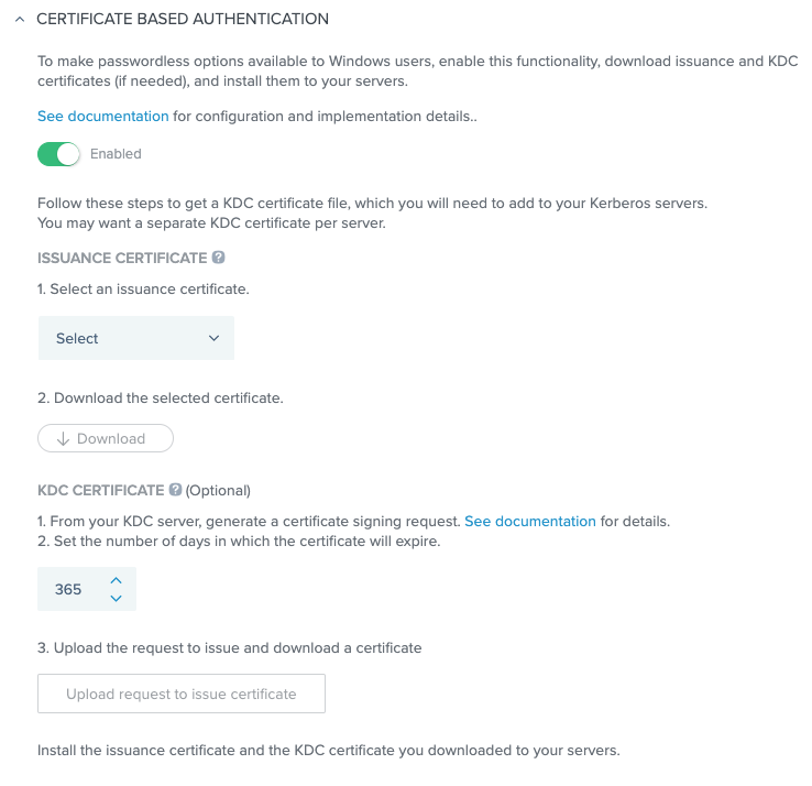 Win Login Passwordless - application configuration - certificate-based authentication section