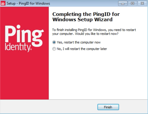 A screen capture of the Completing the PingID for Windows Setup Wizard step.