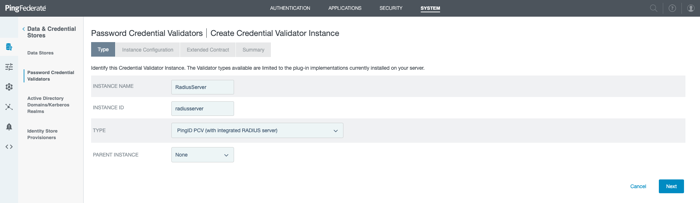 A screen capture of the Create Credential Validator Instance window in the PingFederate administrative console.