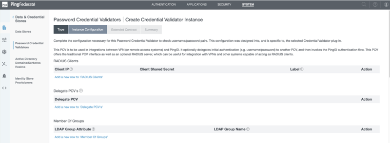 Create Credential Validator Instance window showing the Client IP and Delegate PCV fields