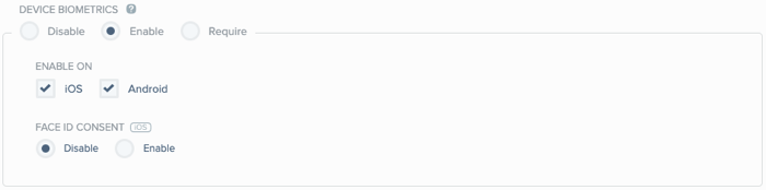 Screen shot showing the Device Biometrics options in the Configuration tab.