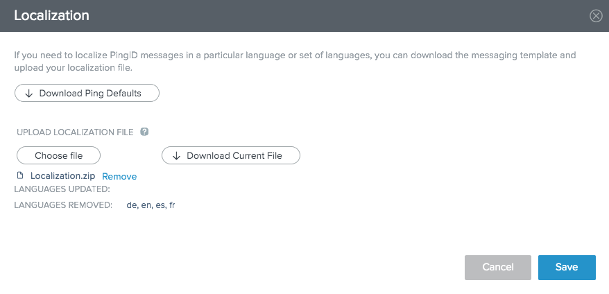 A screen capture of the Localization window and options to download.