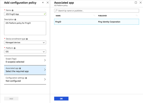 A screen capture of the Associated App pane showing the PingID app.