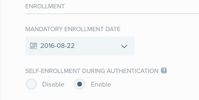 A screen capture of the Enrollment section in the Configuration window.