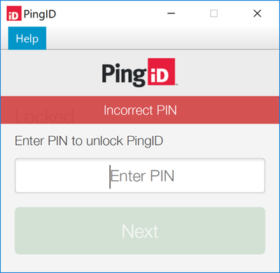 A screen capture of the Incorrect PIN message when entering the PIN.