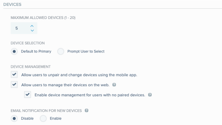 A screen capture of the Devices section.