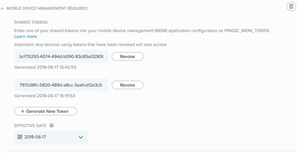 Screen capture of the expanded Mobile Device Management Required section