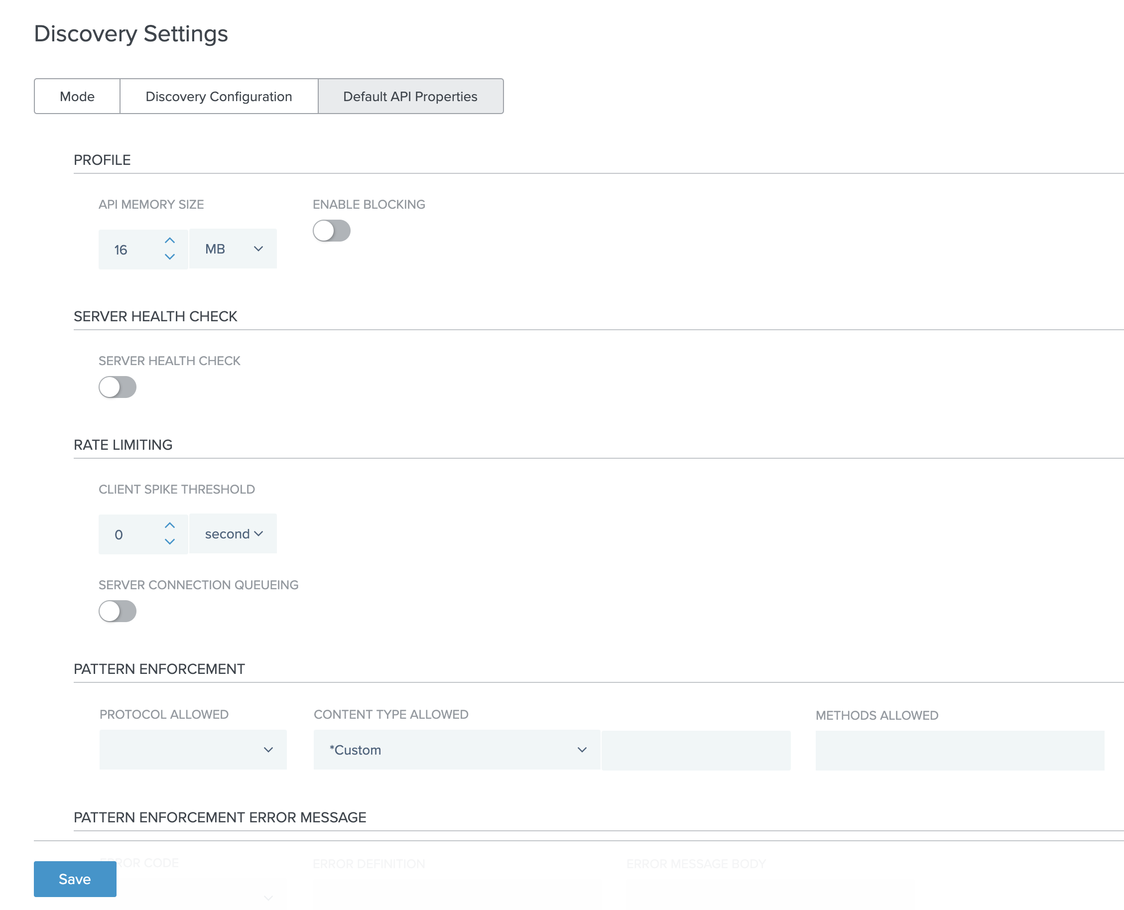 PingIntelligence discovery default API properties