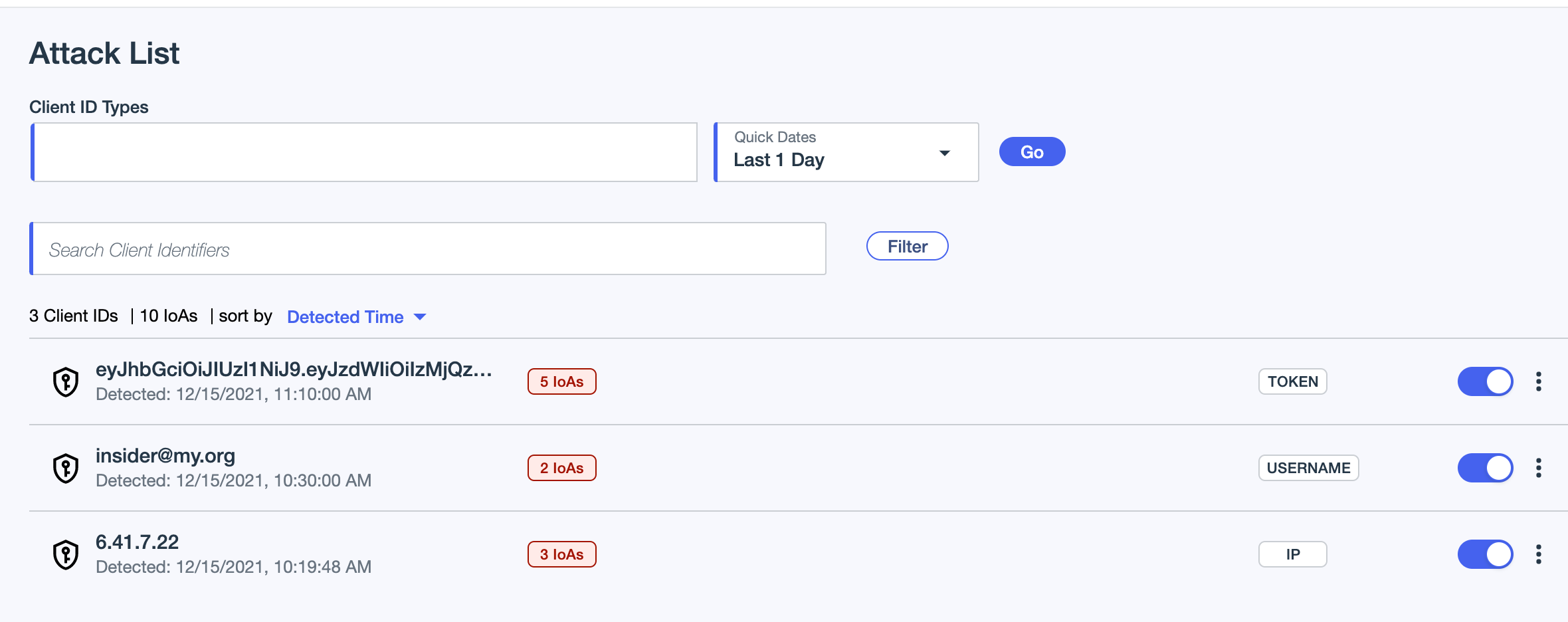 PingIntelligence Attack List