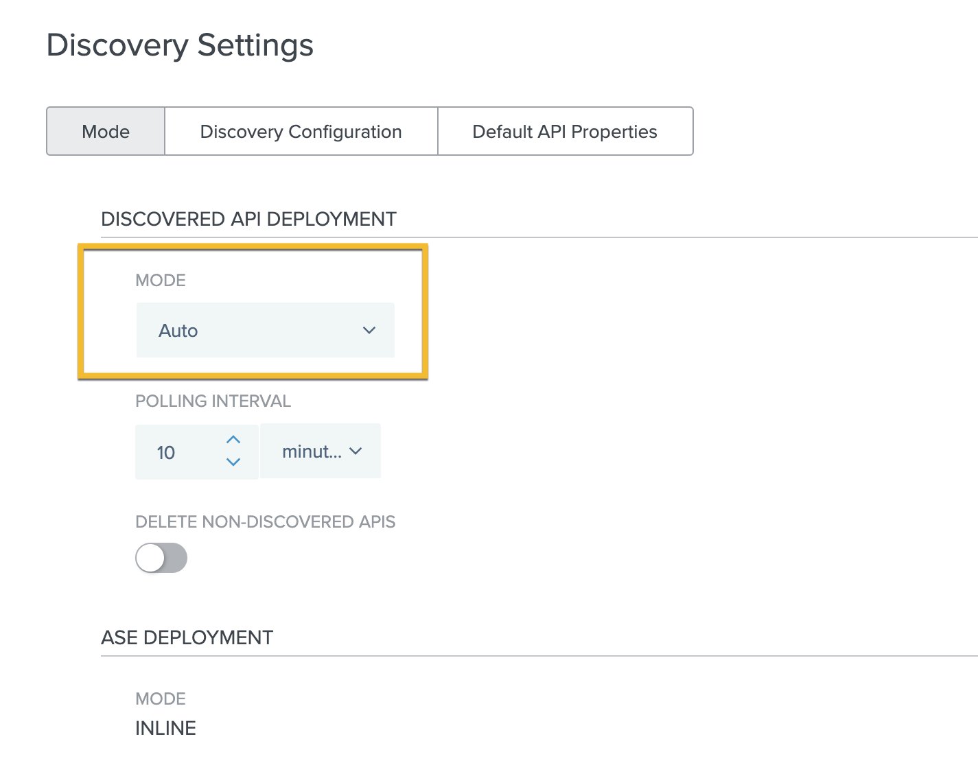 PingIntelligence discovery settings - auto mode