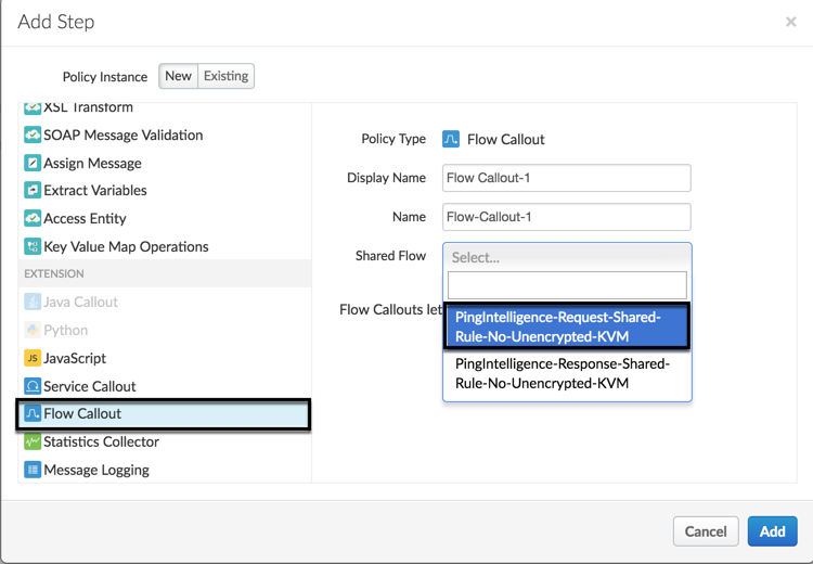 Screenshot to select request from shared flow list