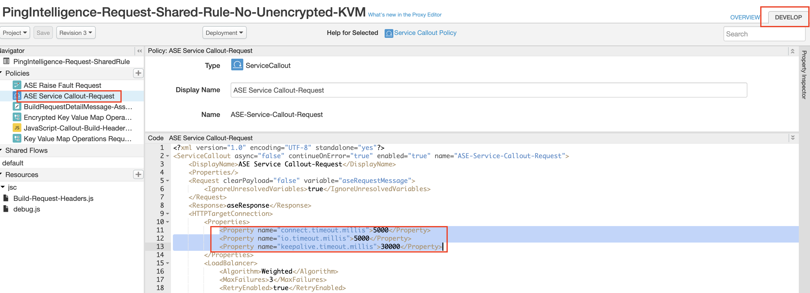 Screenshot for chaning timeout values