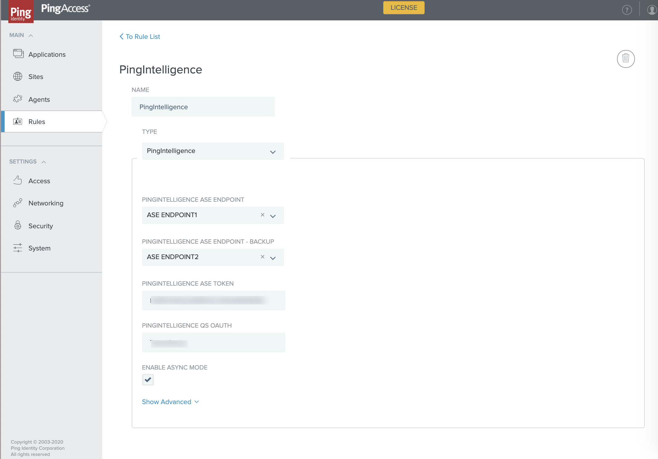 A screen capture of the PingOne API Intelligence rule in PingOne API Intelligence .