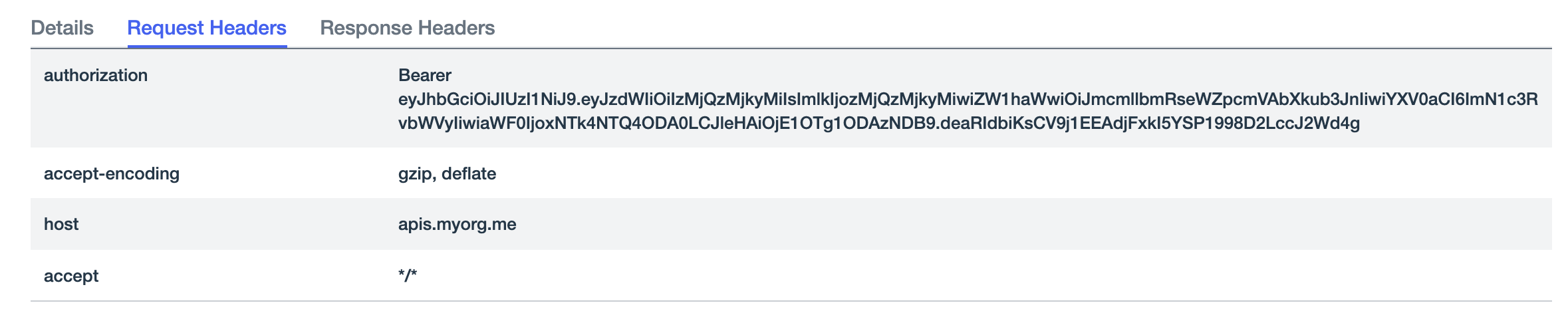 Screen capture of PingIntelligence IoA transaction request header tab.