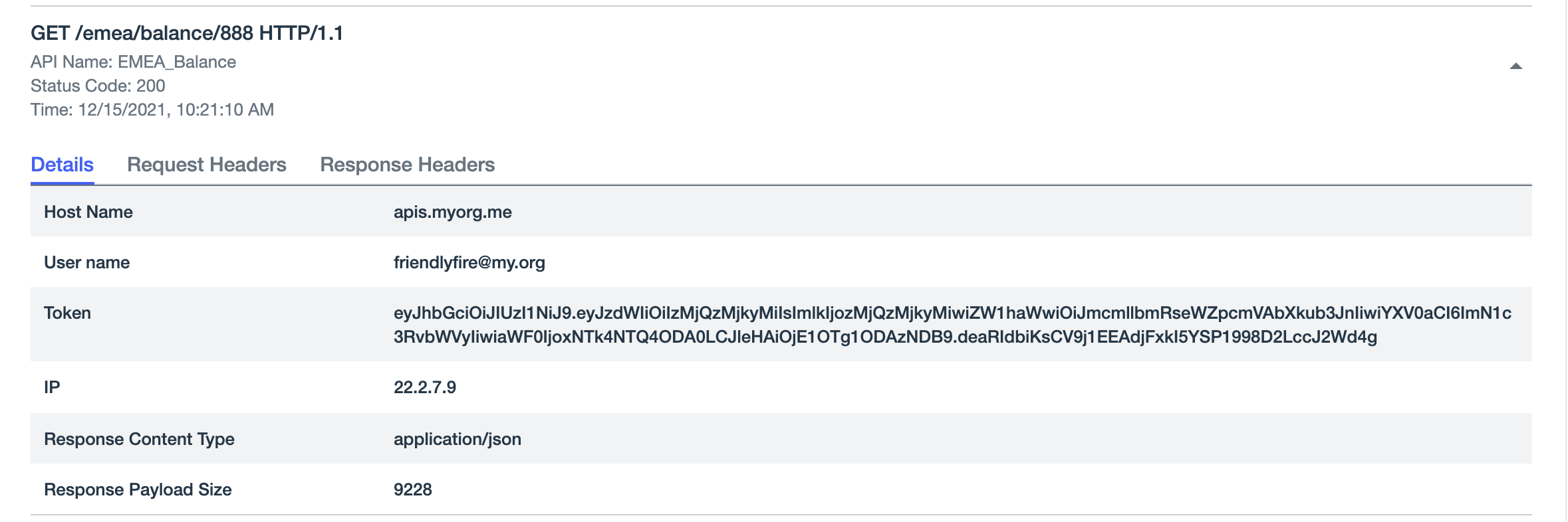 Screen capture of PingIntelligence IoA transaction details tab.