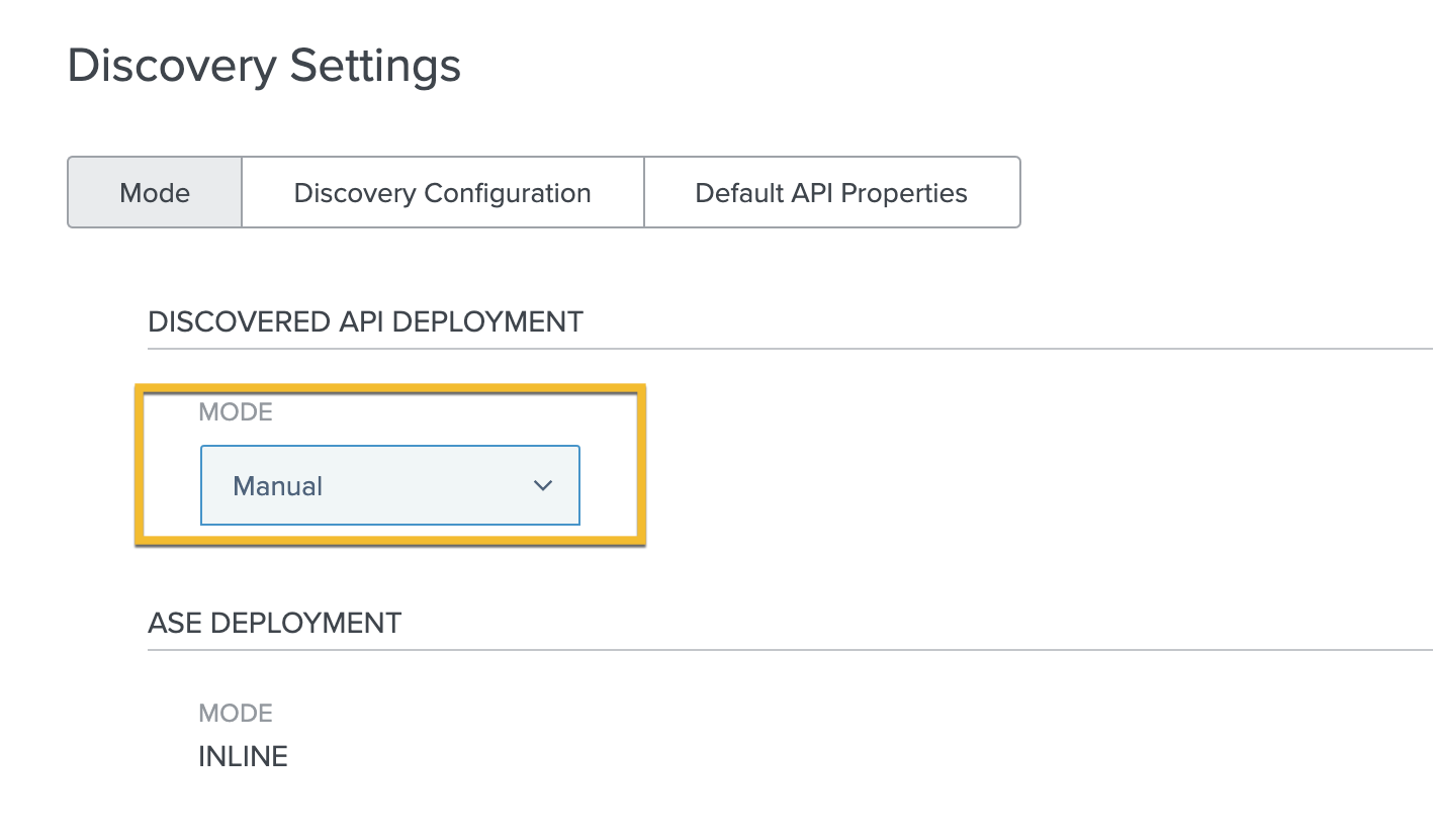 Screen capture of PingIntelligence discovery settings- manual mode.