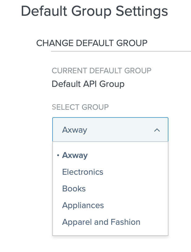 Screen capture of the PingIntelligence API default group settings, select group showing.