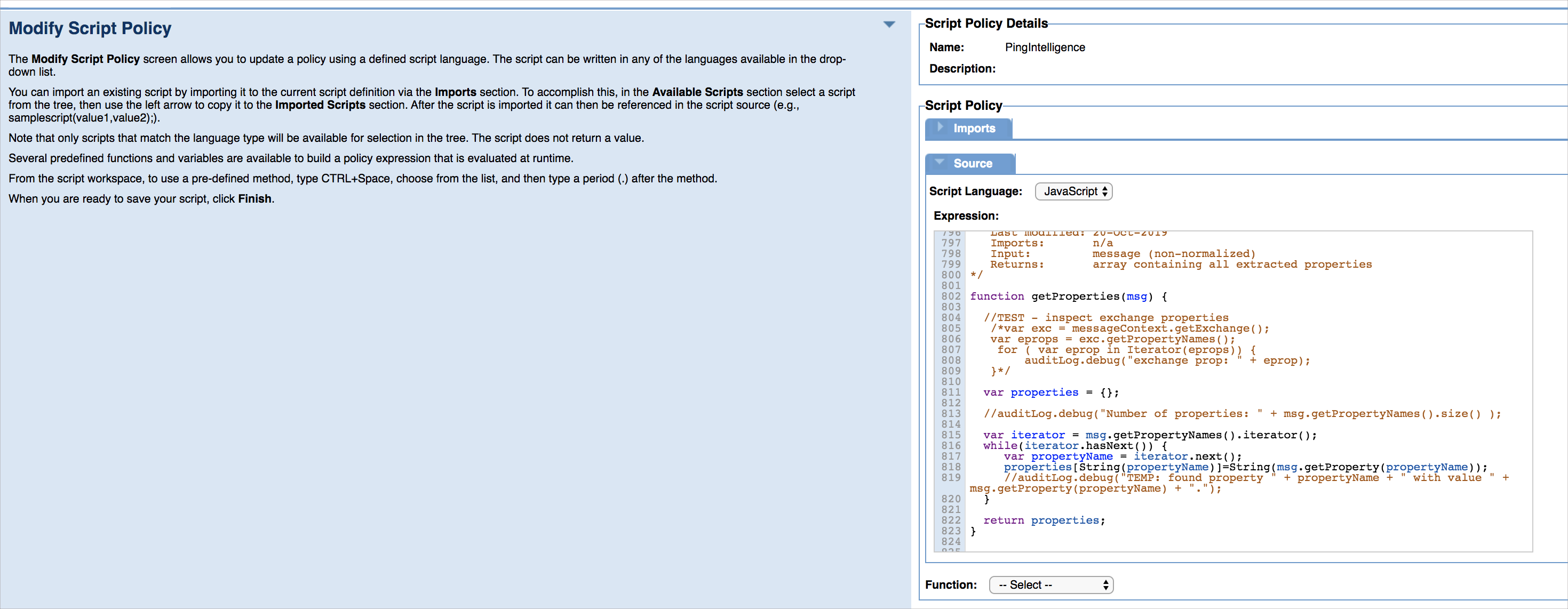 A screenshot of the Modify Script Policy page in Akana Policy Manager.