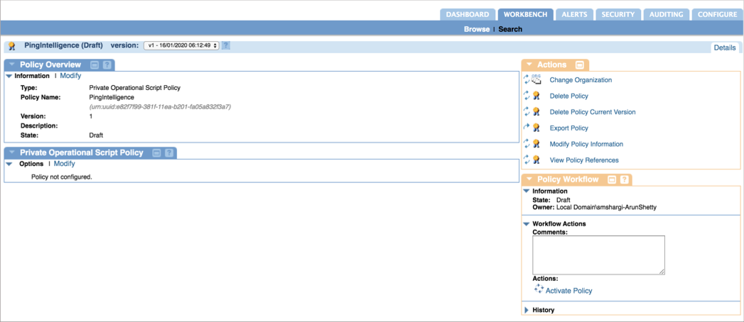 A screenshot of the Workbench tab in Akana Policy Manager.