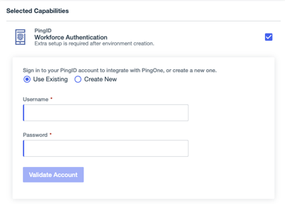 A screenshot of the Use Existing PingID account option in PingOne.